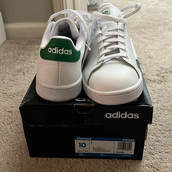 adidas Advantage White and Green Women's Sneakers - Picture 1 of 5